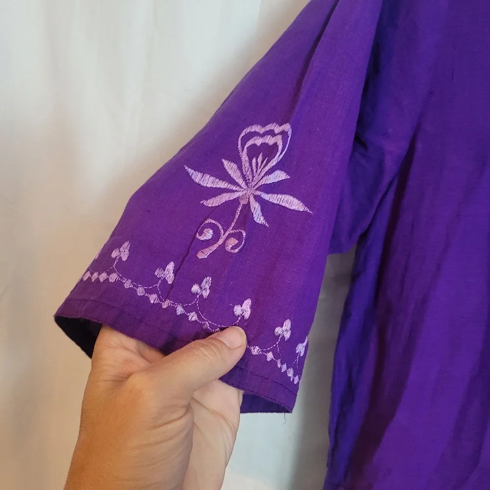 Purple Embroidered Cotton Salwar Kameez Set Women XL Tunic and Pants Two Piece